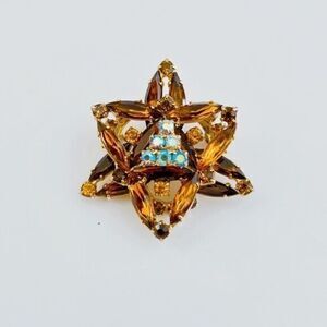 Vintage Amber & Brown Rhinestone Brooch​​